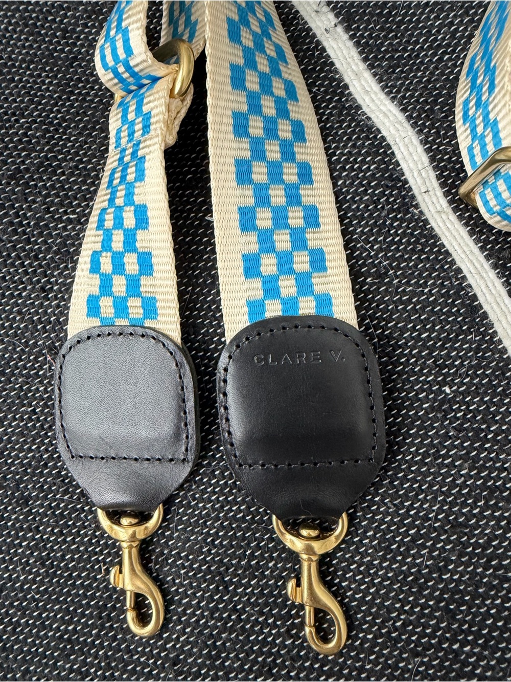 Clare V Cream and Bright Blue Checkered Adjustable crossbody Purse Strap. NWOT - Picture 3 of 9
